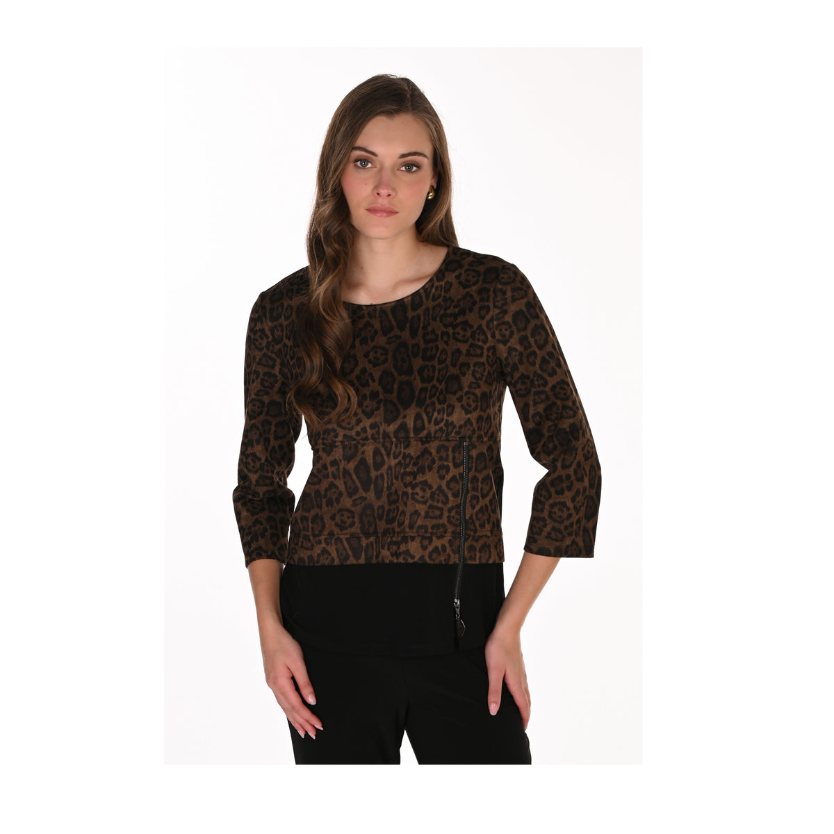 Frank Lyman Leopard Zip Detail Top