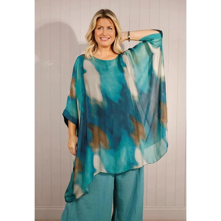 Goose Island Silk Tie Dye Dipped Hem Top