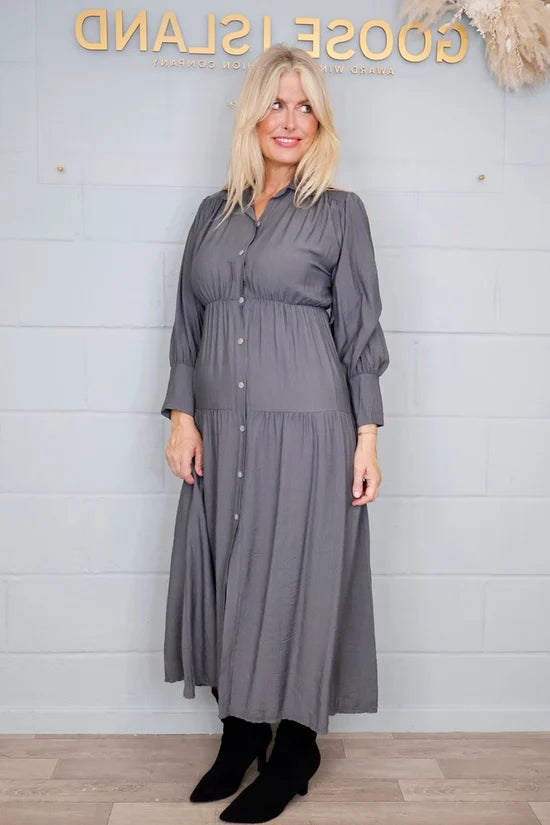 Goose Island Tiered Button Elasticated Waist Dress