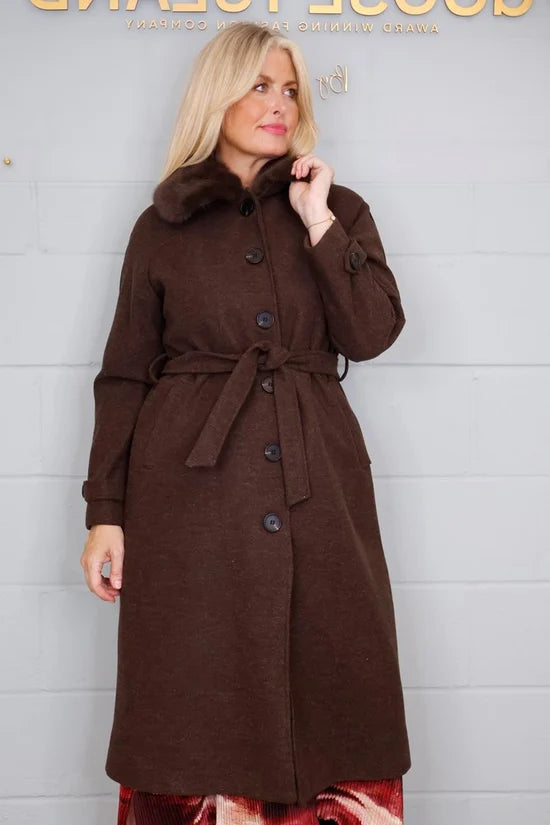 Goose Island Faux Fur Belted Coat