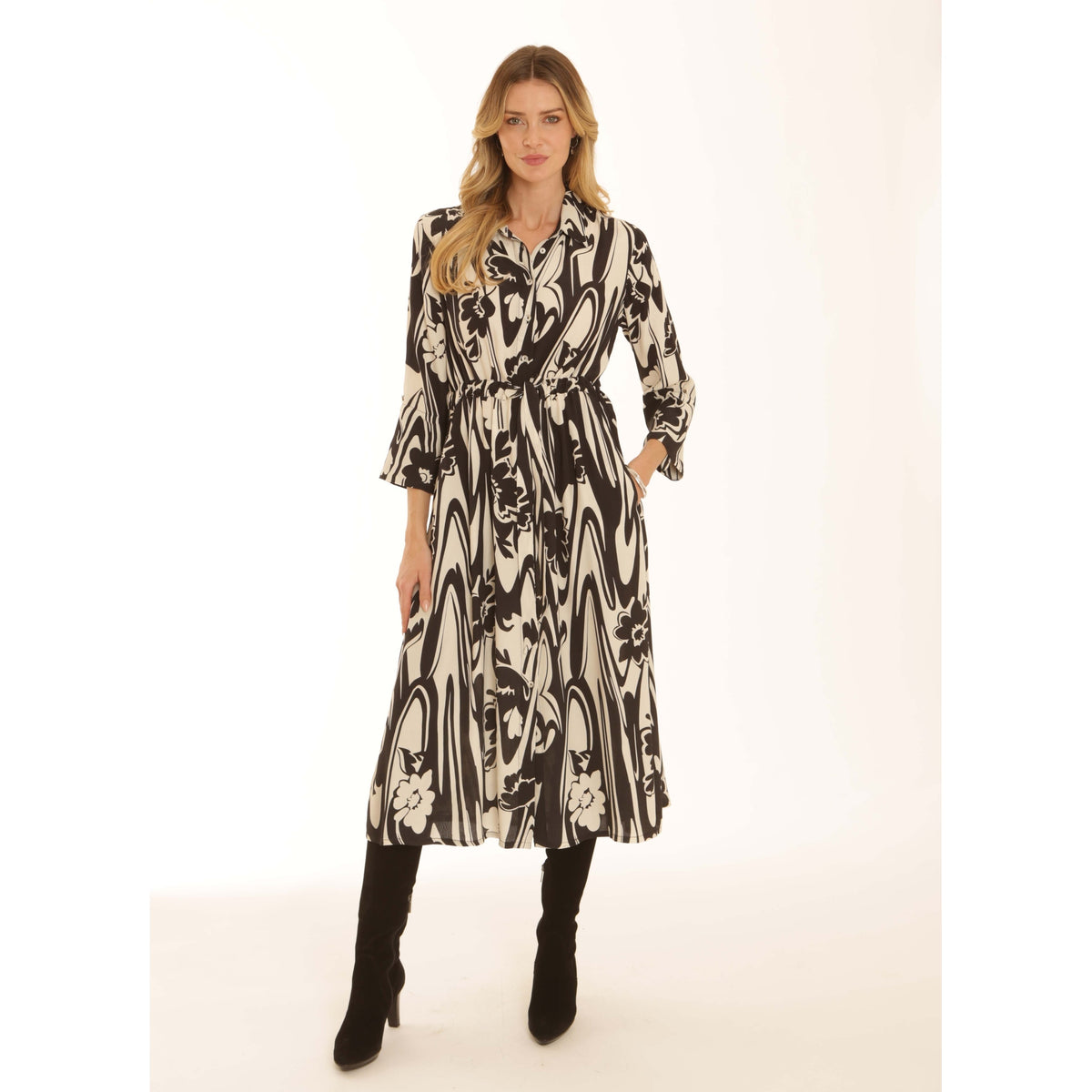Pomodoro Abstract Midi Shirt Dress