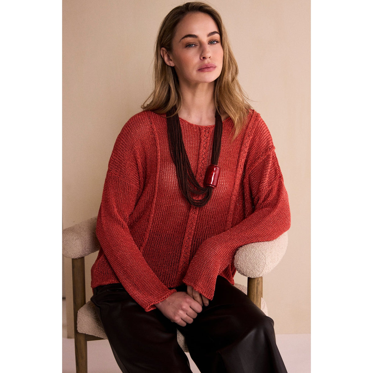 Naya Round Neck Knit With Cut Away Hem