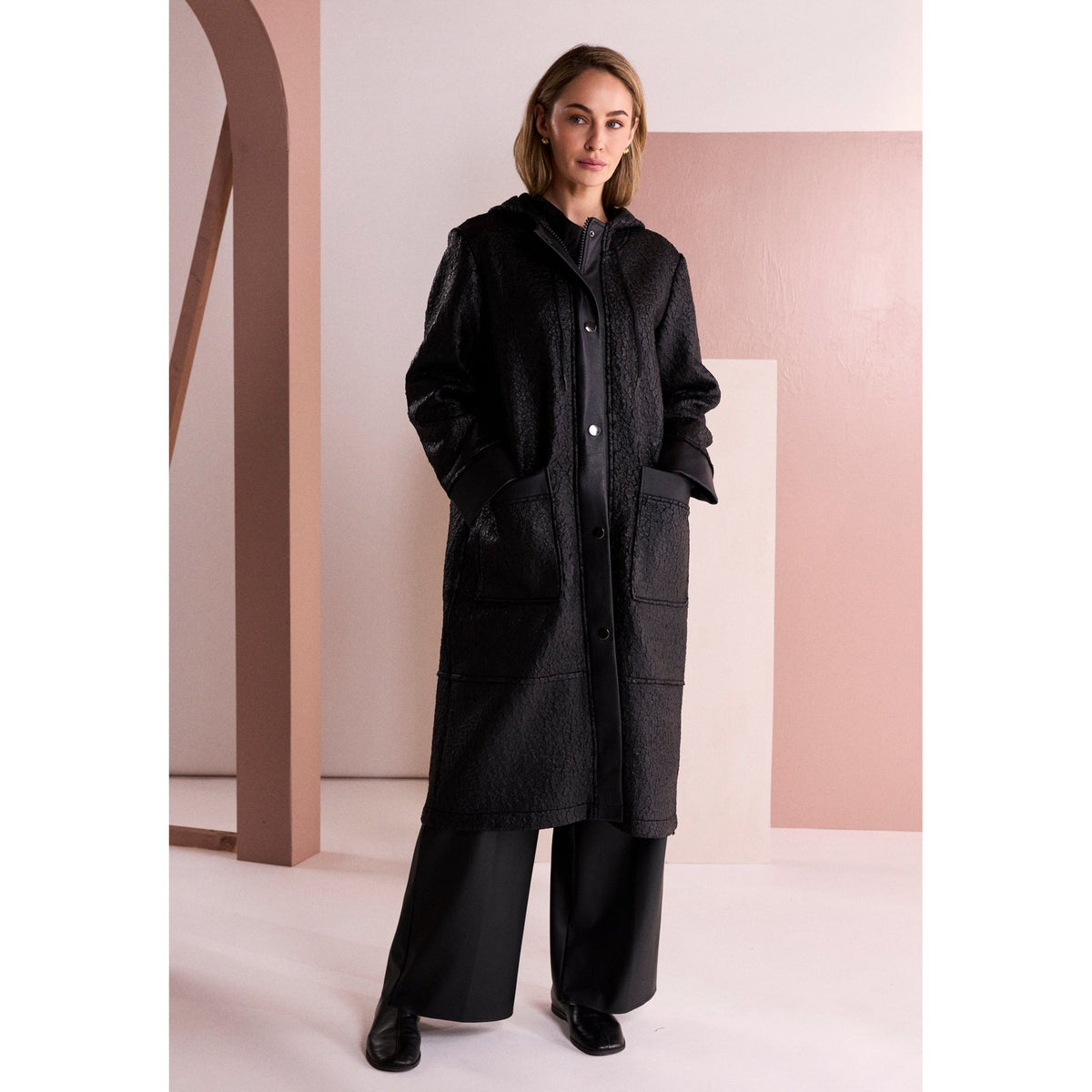 Naya Jaquard Leather Look Coat