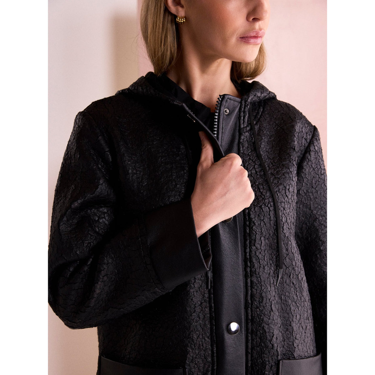Naya Jaquard Leather Look Coat