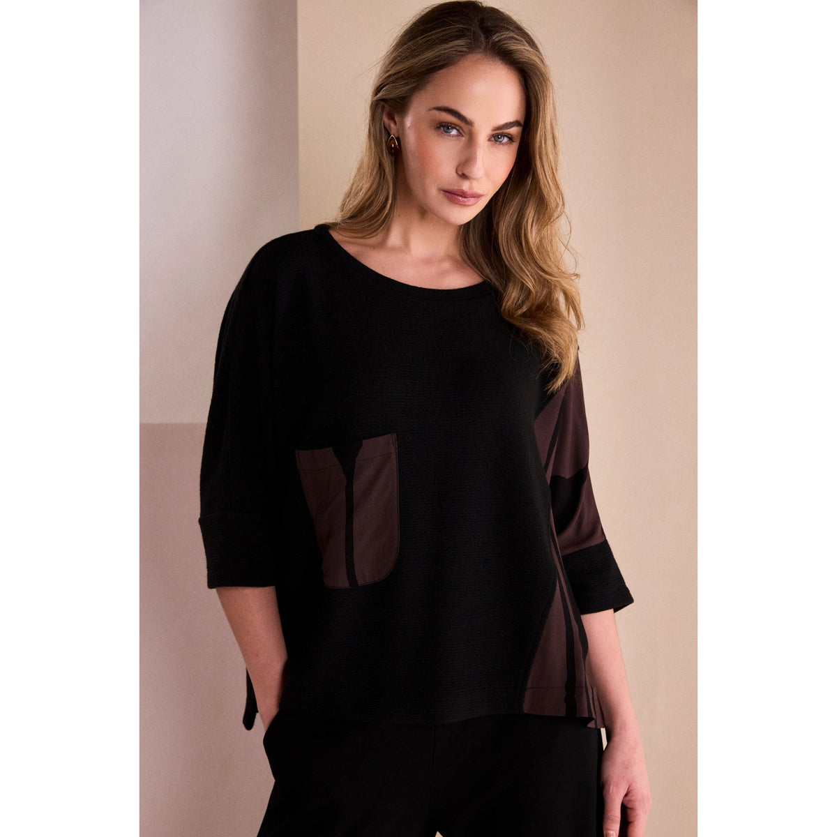 Naya Round Neck Top With Print Sections