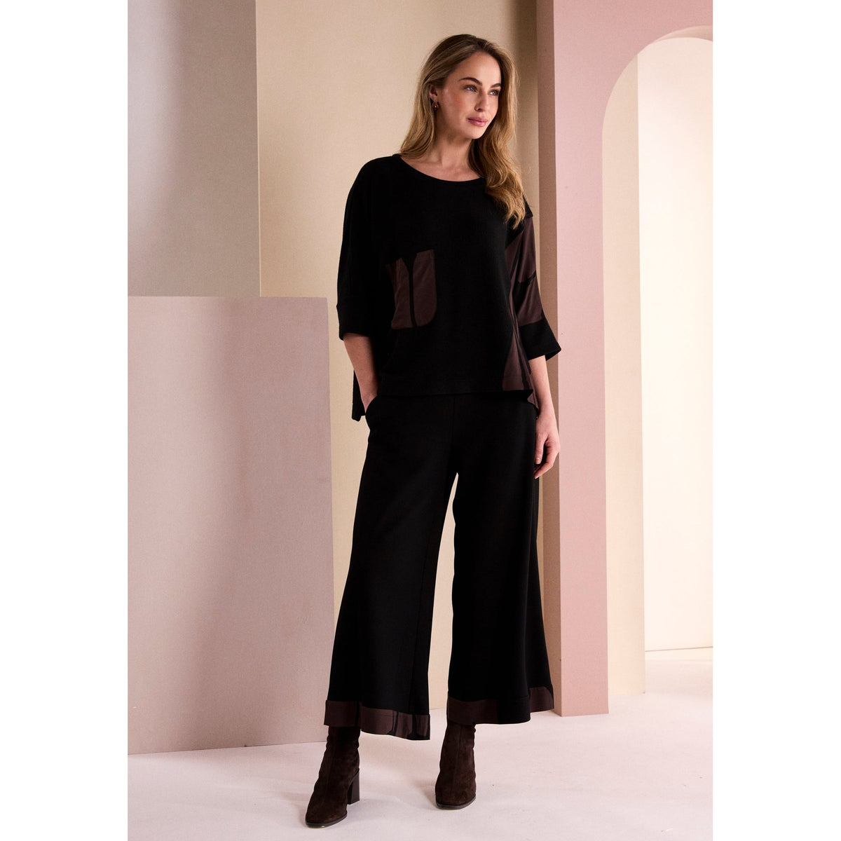 Naya Wide Leg Trouser With Print Cuff