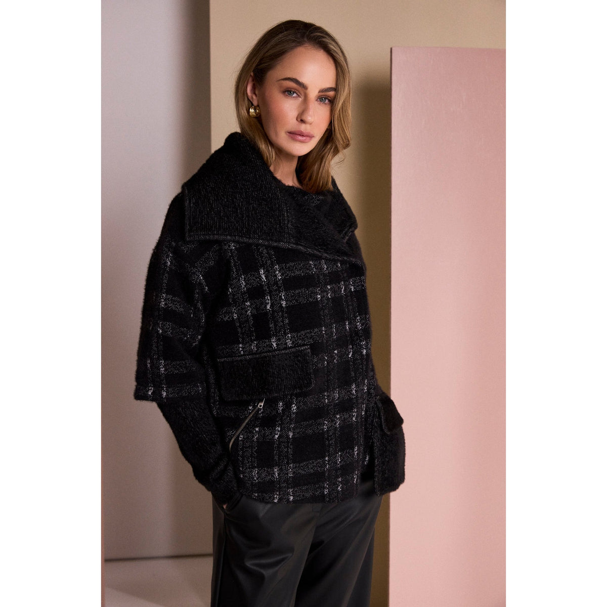Naya Check Jacket With Contrast Pocket And Cuff Detail
