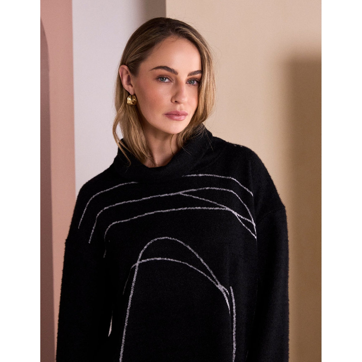 Naya High Neck Placement Print Knit Top