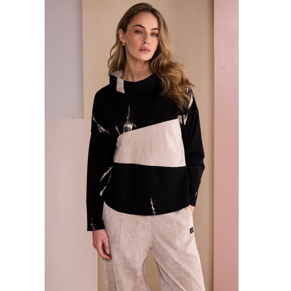 Naya High Neck Top With Corded Angle Section