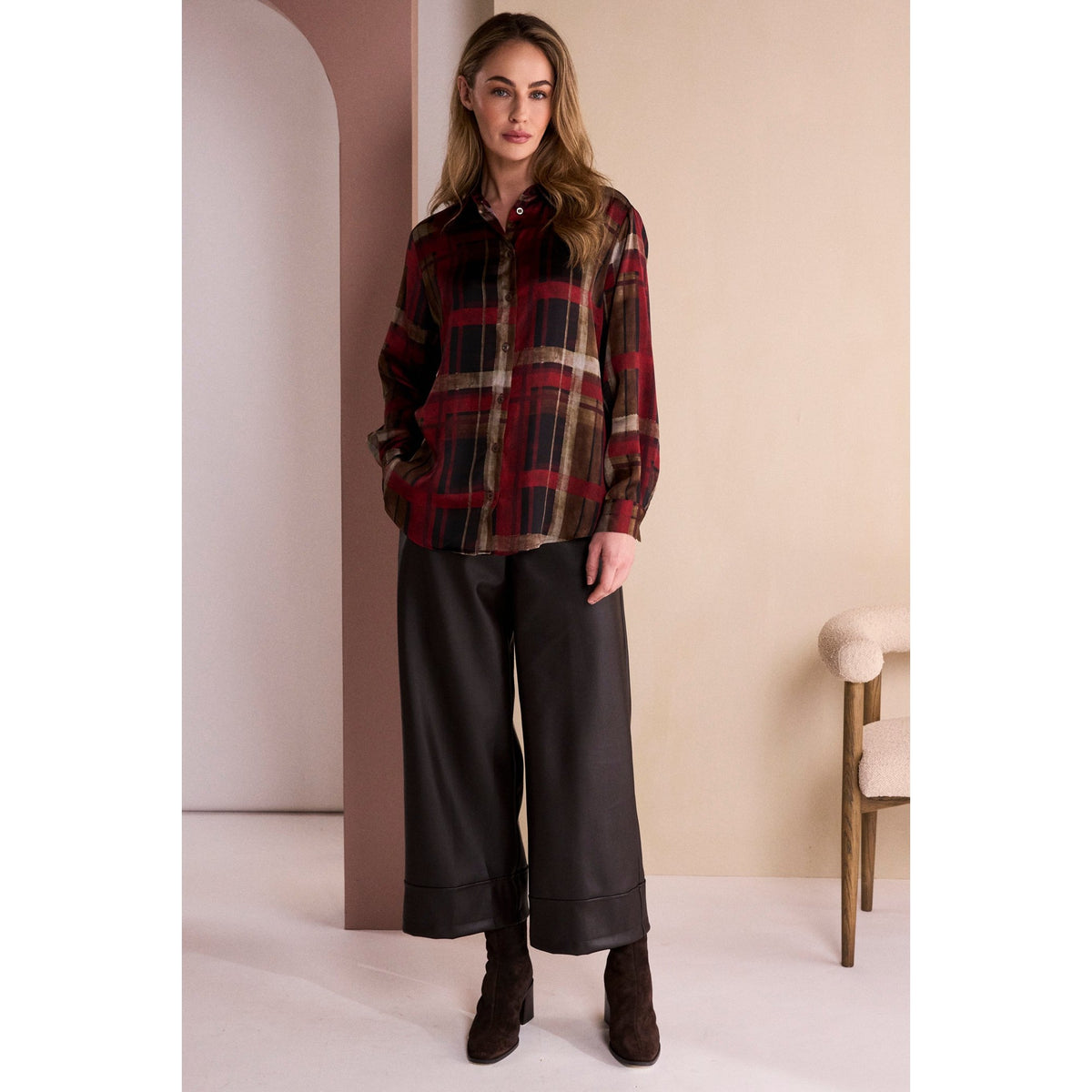 Naya Check Organza Button Through Shirt With Collar