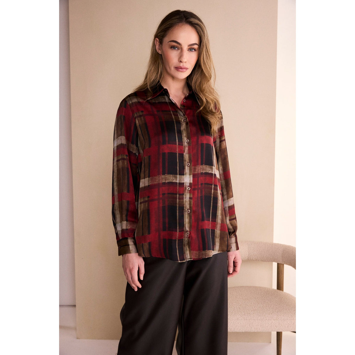Naya Check Organza Button Through Shirt With Collar