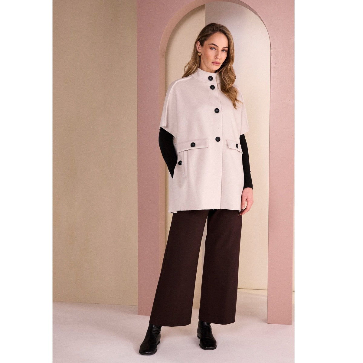 Naya High Neck Button Through Jacket With Pocket Flap