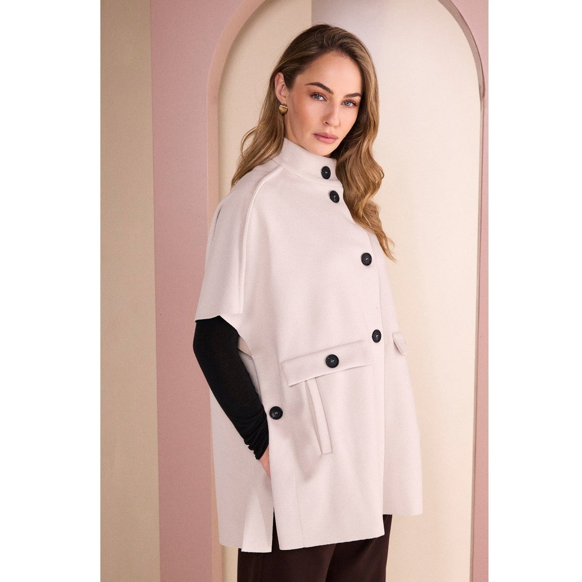 Naya High Neck Button Through Jacket With Pocket Flap
