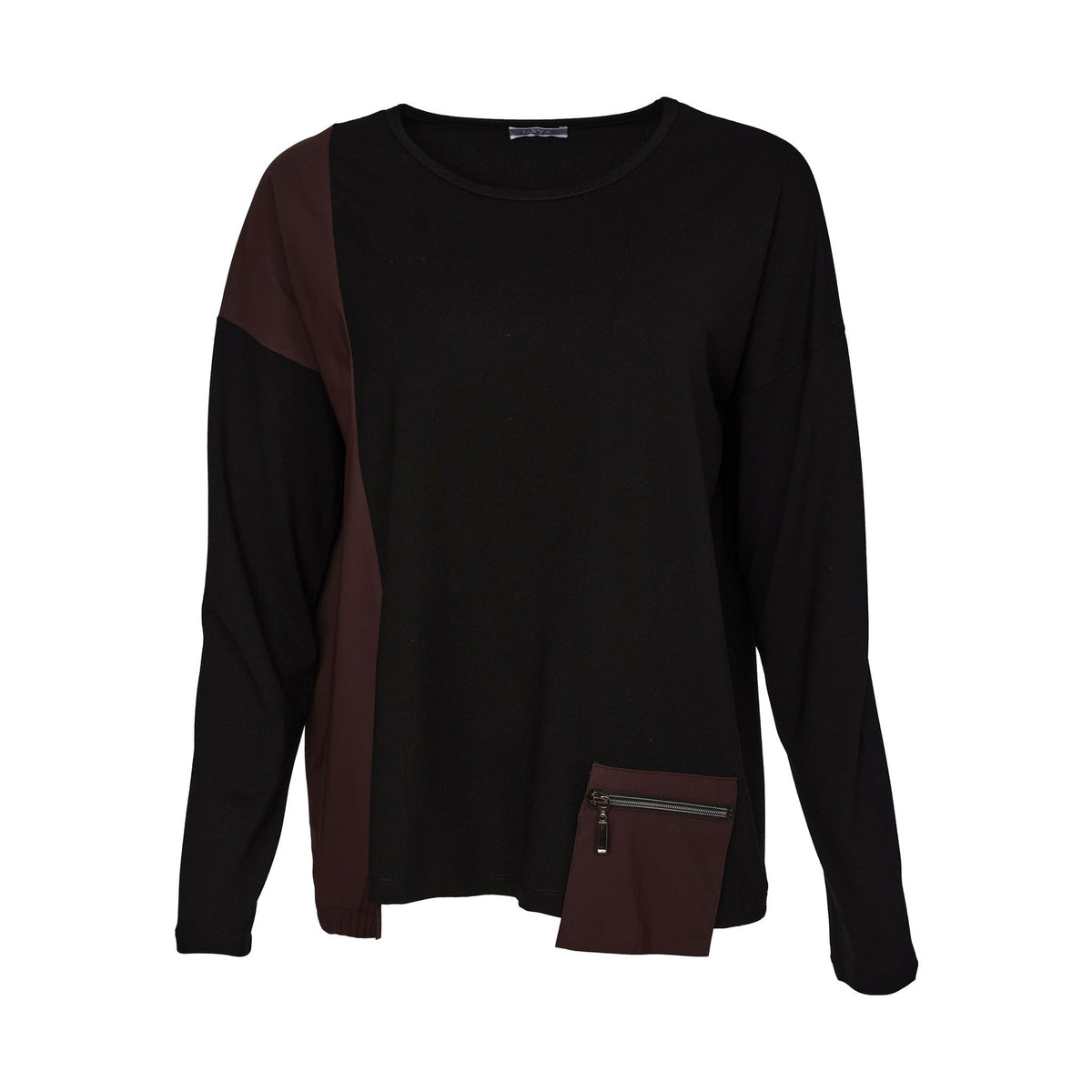 Naya Round Neck Top With Zip Contrast Pocket
