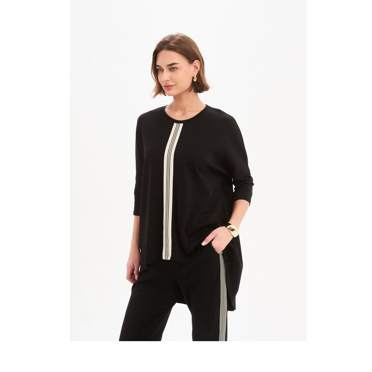 Tirelli Stripe Front 3/4 Sleeve Tee