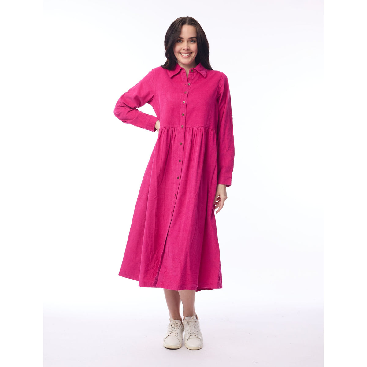 Orientique Cord Solid Dress Collar Buttons