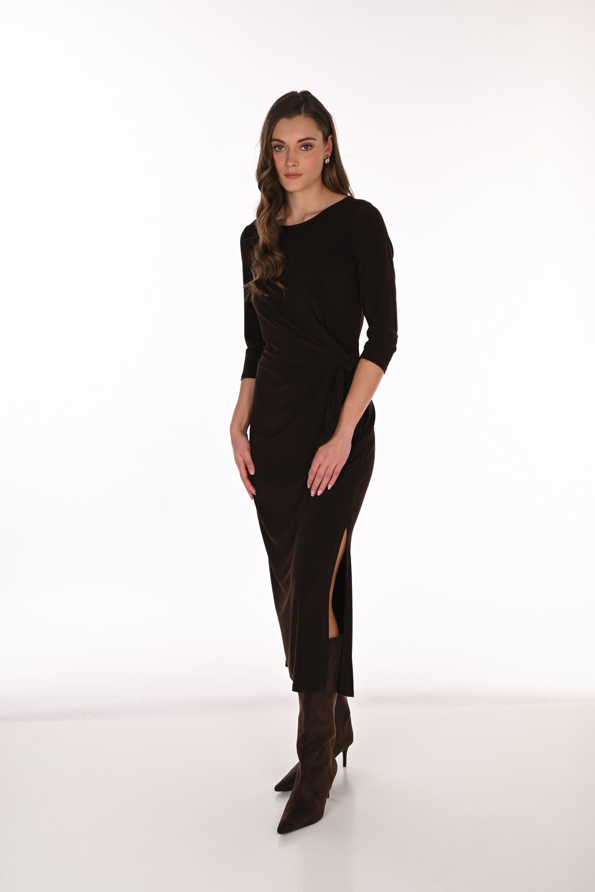 Frank Lyman Ruched Dress with Side Slits in Black