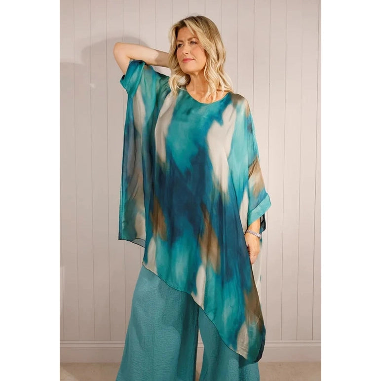 Goose Island  Silk Tie Dye Dipped Hem Top