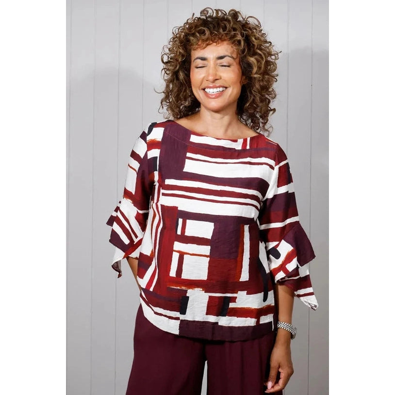 Goose Island Boat Neck Block Print Top