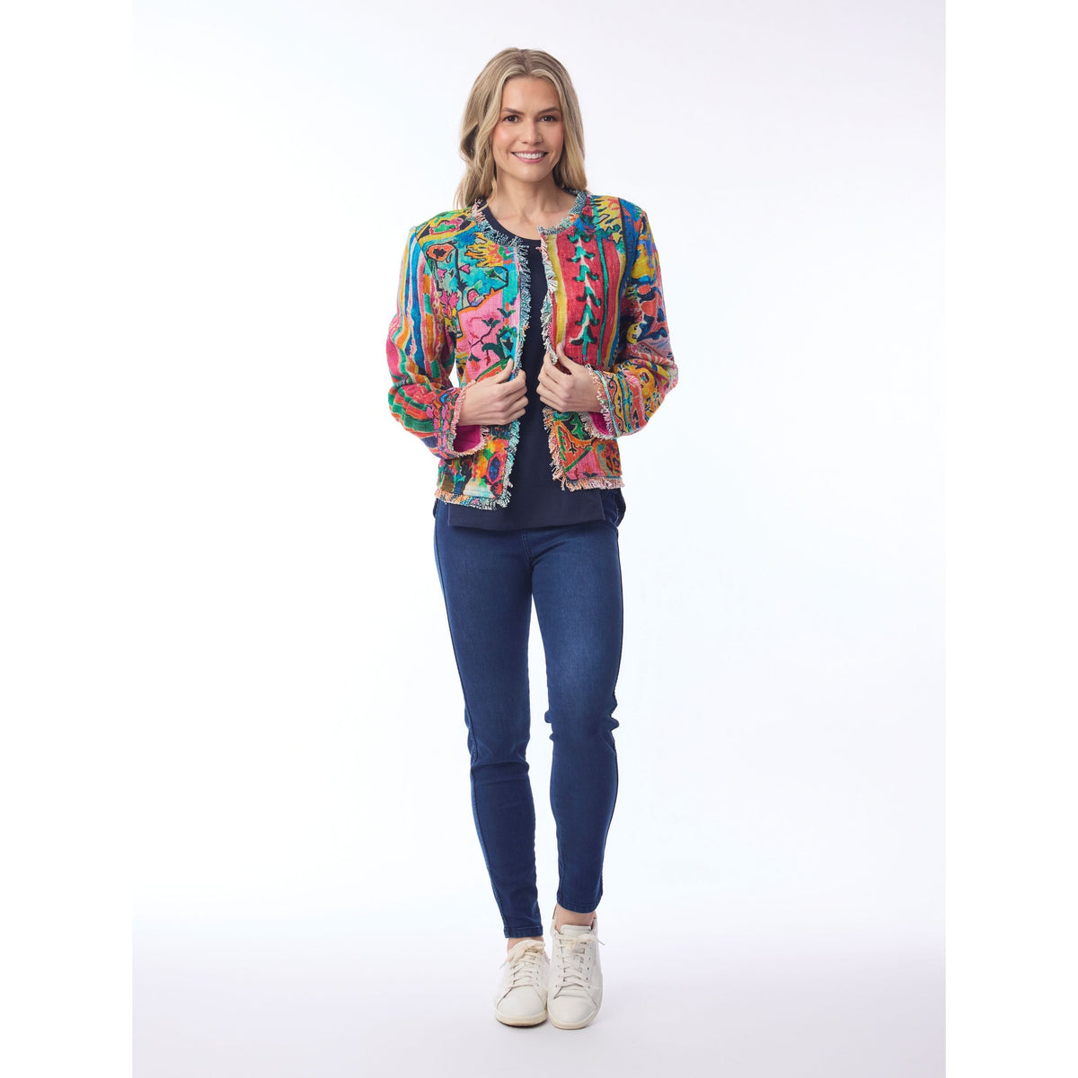 Orientique Jacket Cropped Fringed Digital