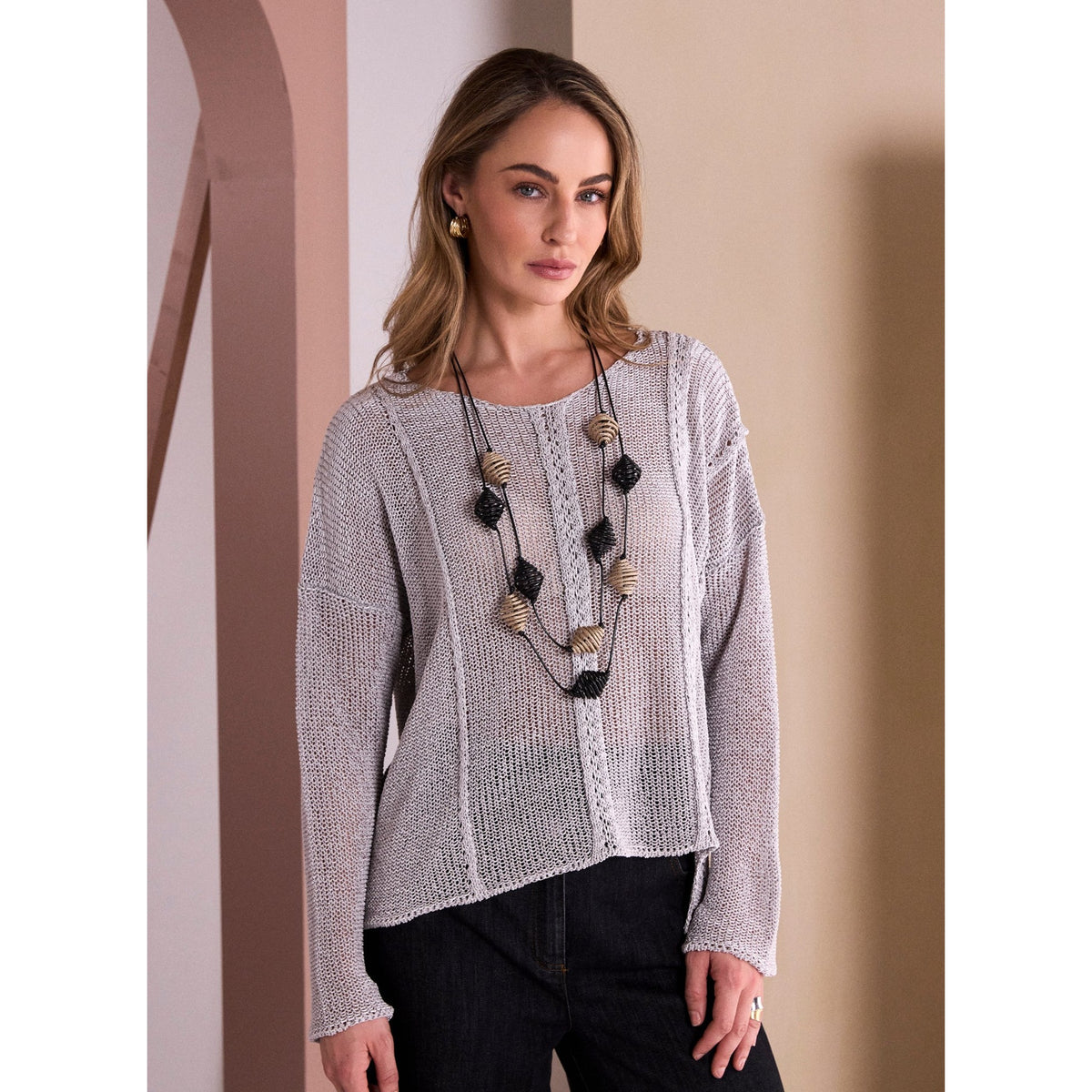 Naya Round Neck Knit With Cut Away Hem