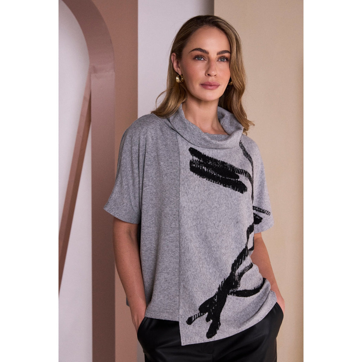 Naya Brush Stroke Print Square Shape High Neck Top
