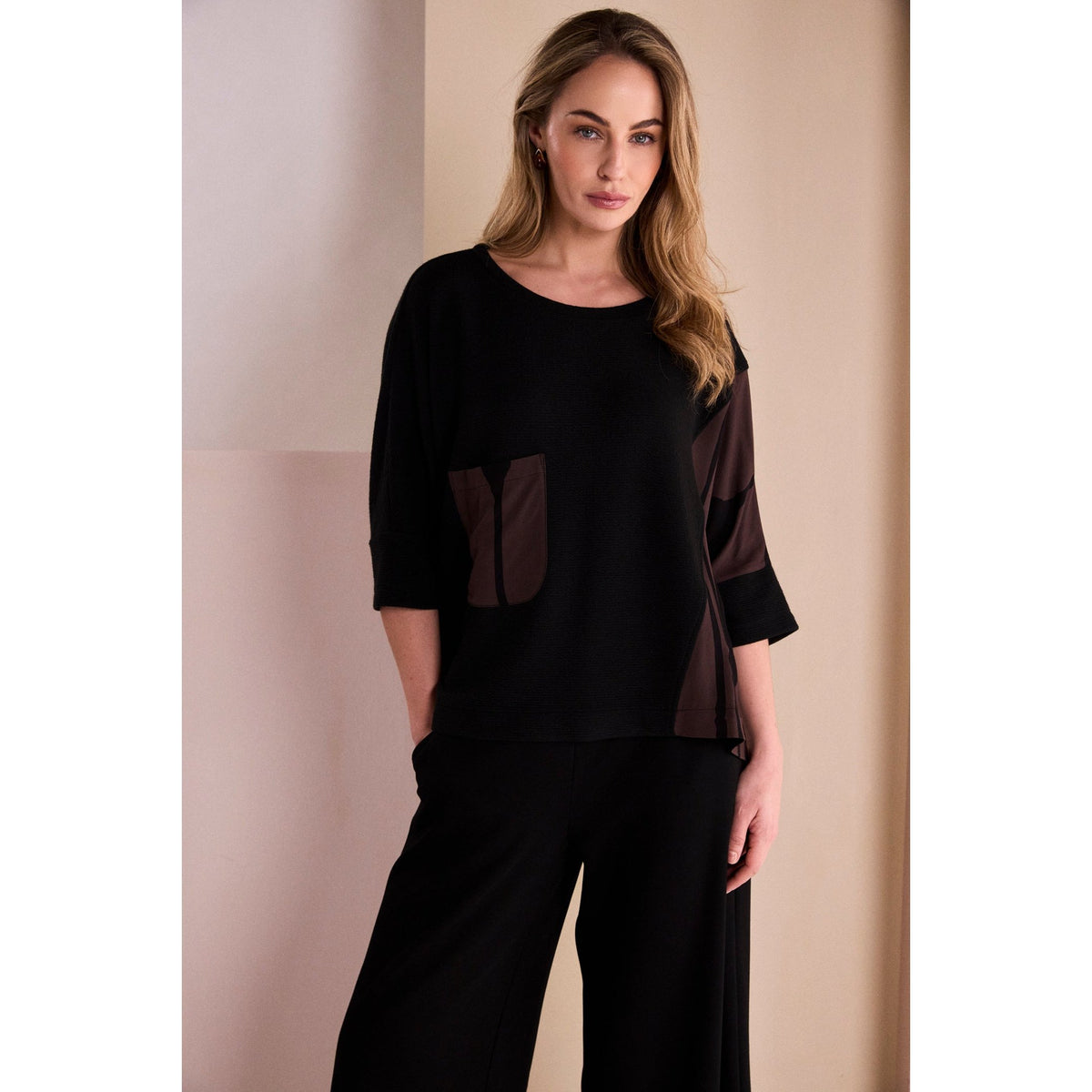 Naya Round Neck Top With Print Sections