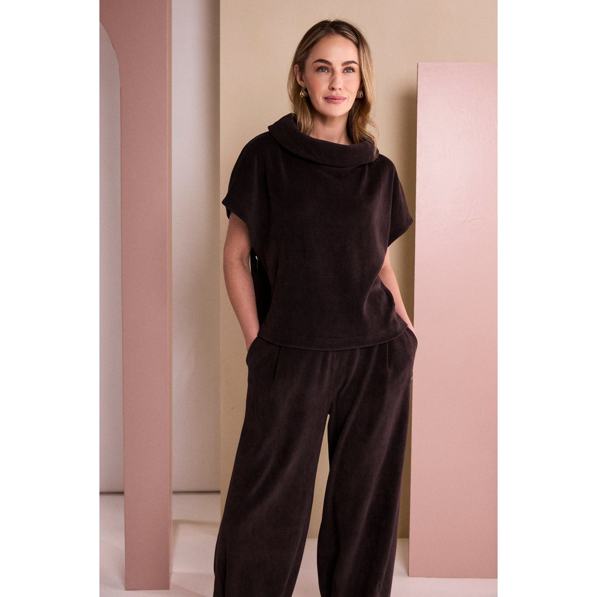 Naya Soft Ribbed Cowl Neck Top With Zip In Side Seam