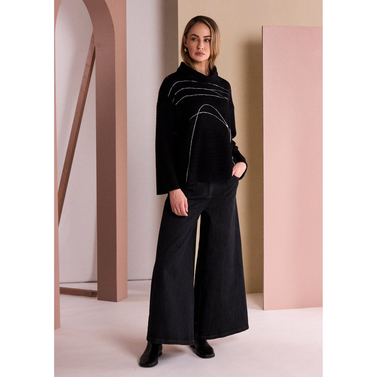 Naya Wide Leg Denim Jean With Pocket At Back