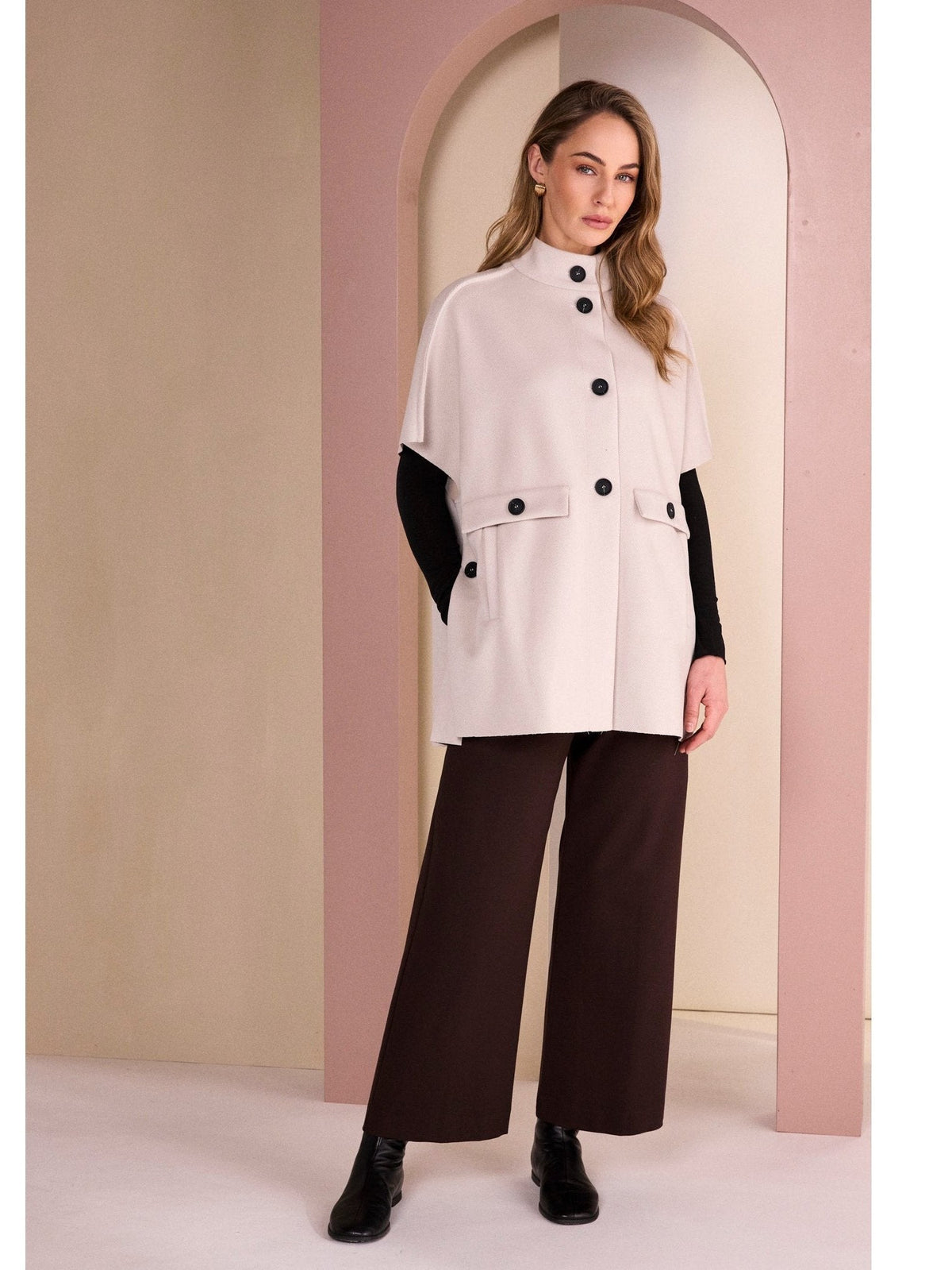 Naya High Neck Button Through Jacket With Pocket Flap