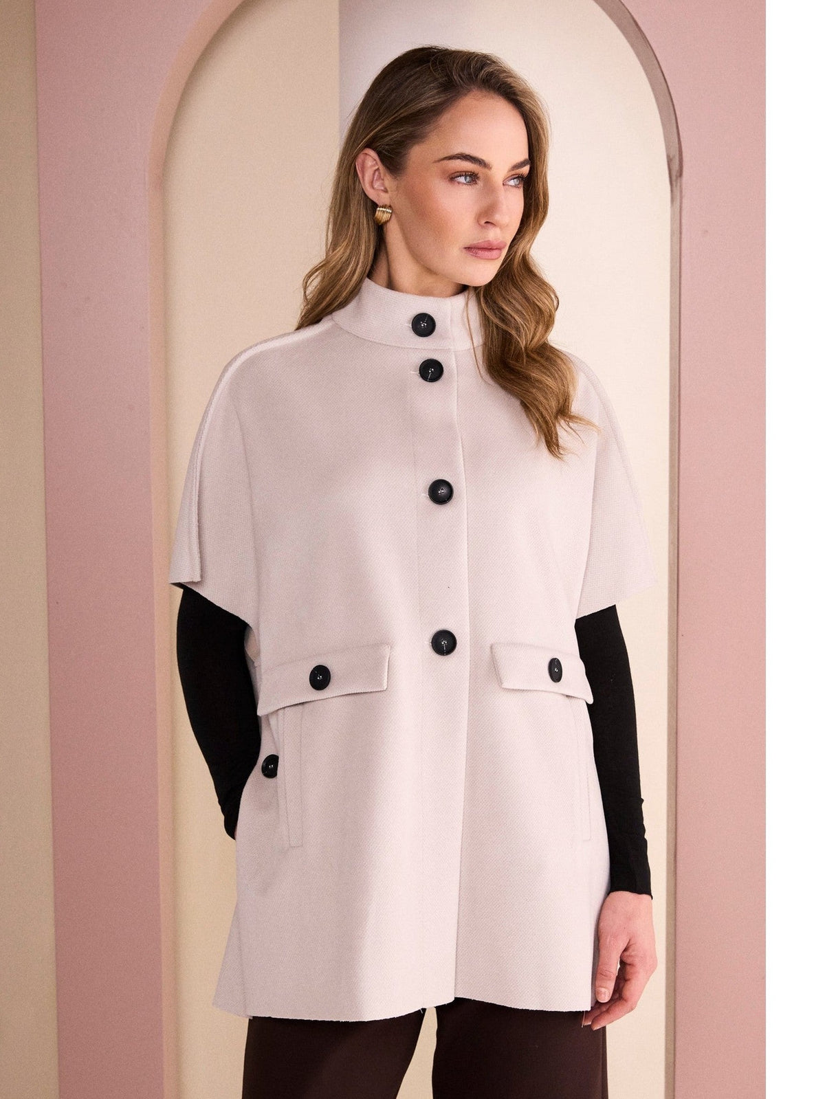Naya High Neck Button Through Jacket With Pocket Flap