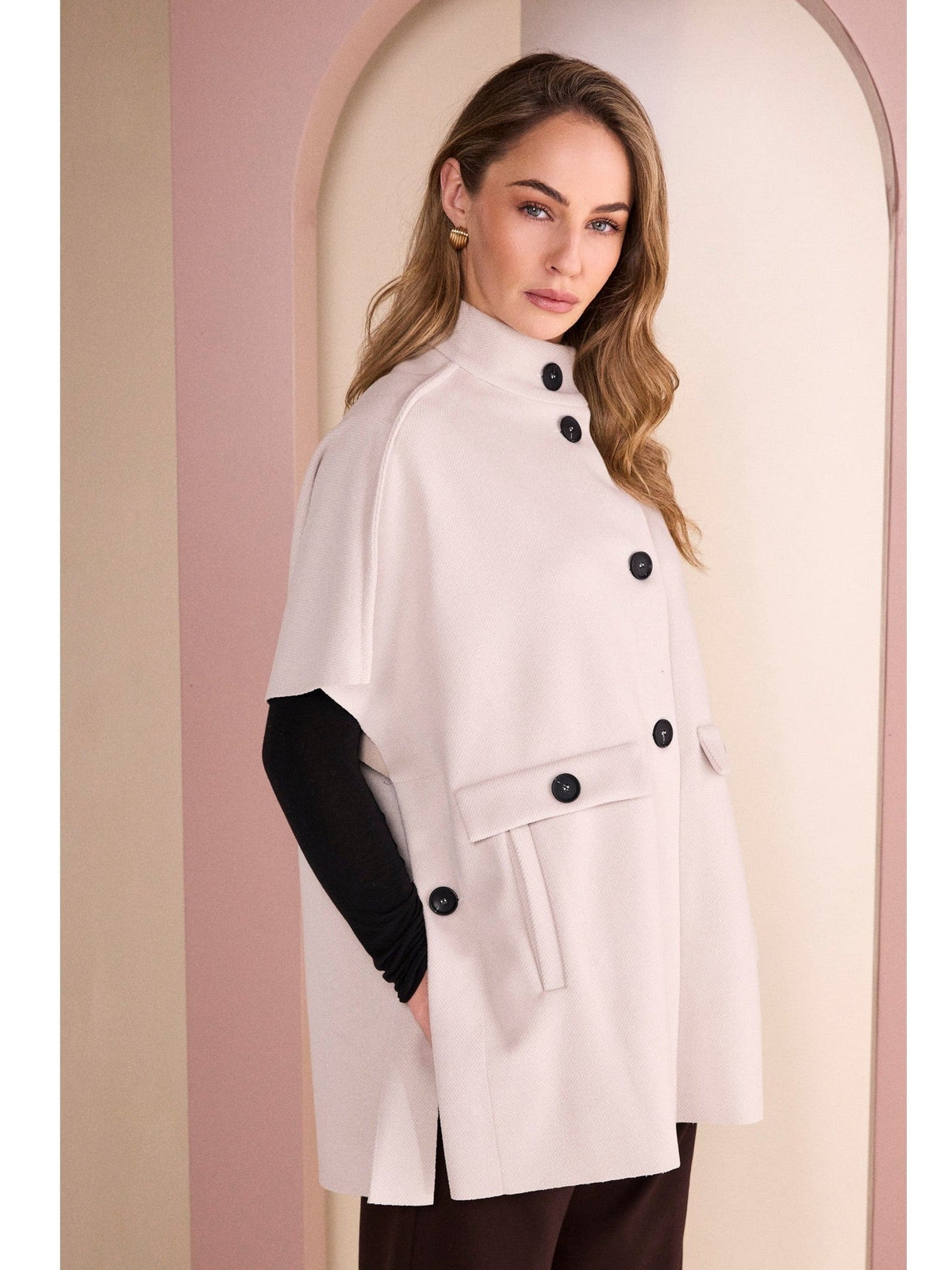 Naya High Neck Button Through Jacket With Pocket Flap