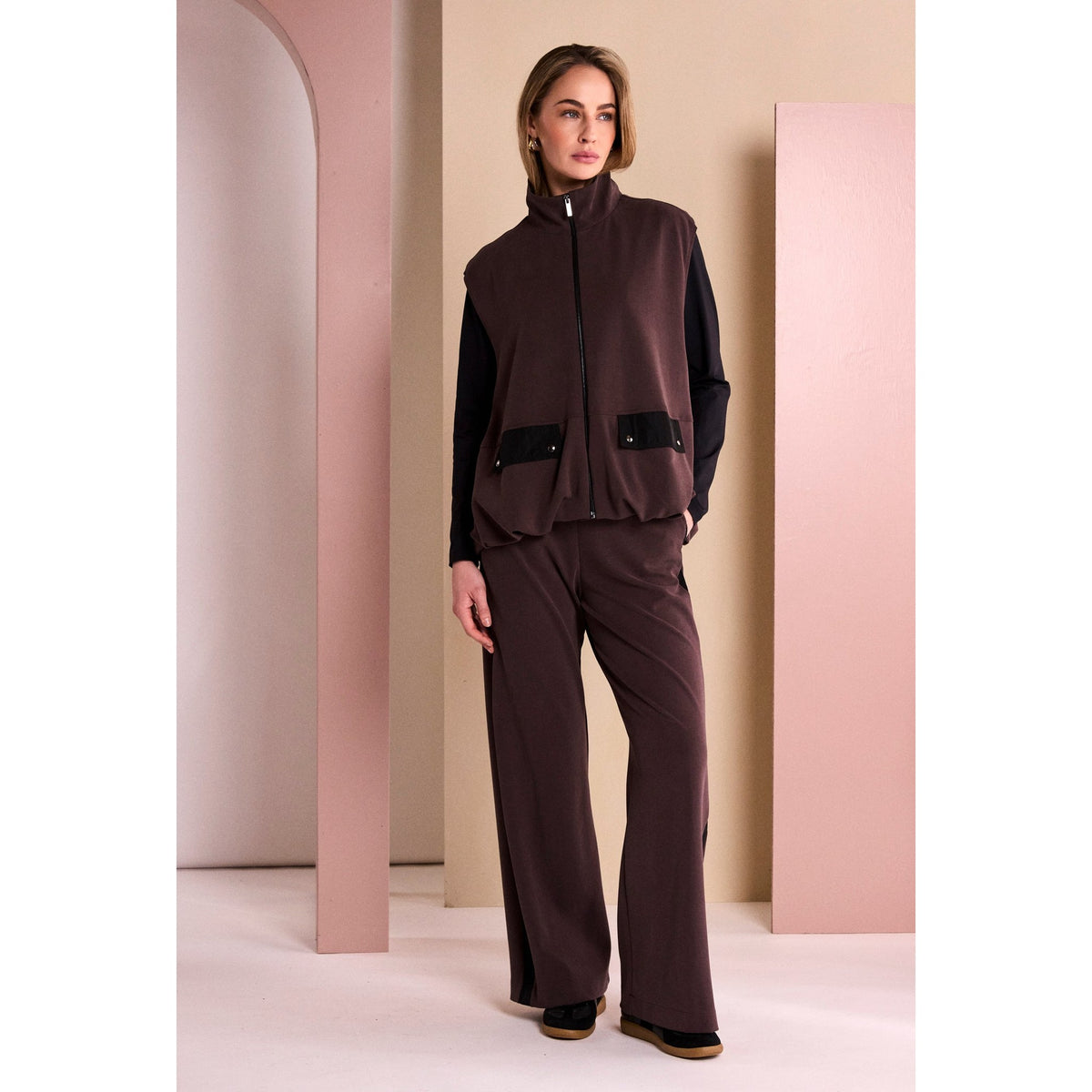Naya Puff Ball Hem Zip Waistcoat With Contrast Pockets