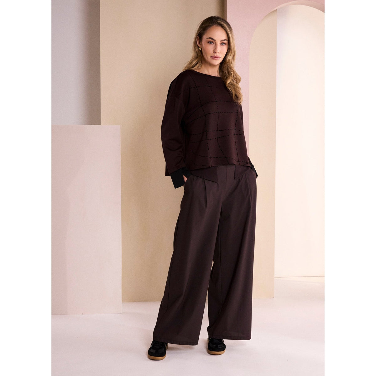 Naya Round Neck Top With Flocking Stitch Detail