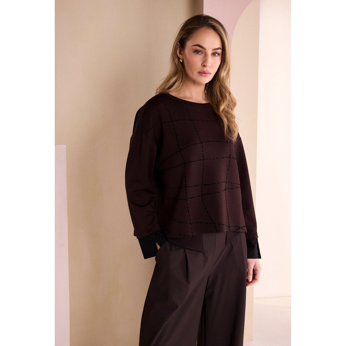 Naya Round Neck Top With Flocking Stitch Detail