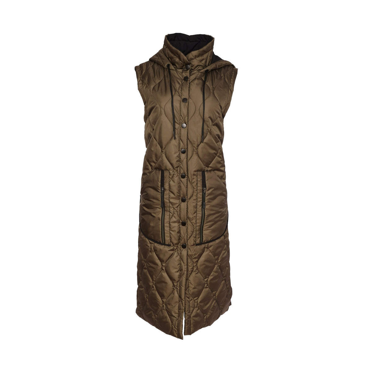 Naya Long Quilted Waistcoat With Zip Pocket